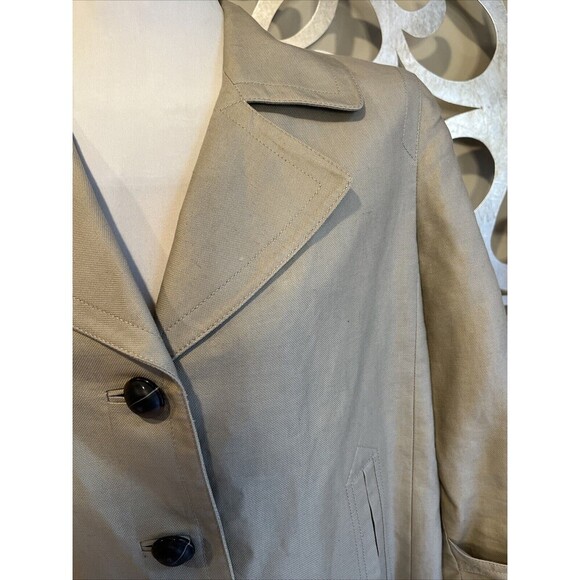 Talbots Jacket Size 12 Khaki Cotton Linen Short Swing Trench Coat - Picture 4 of 10